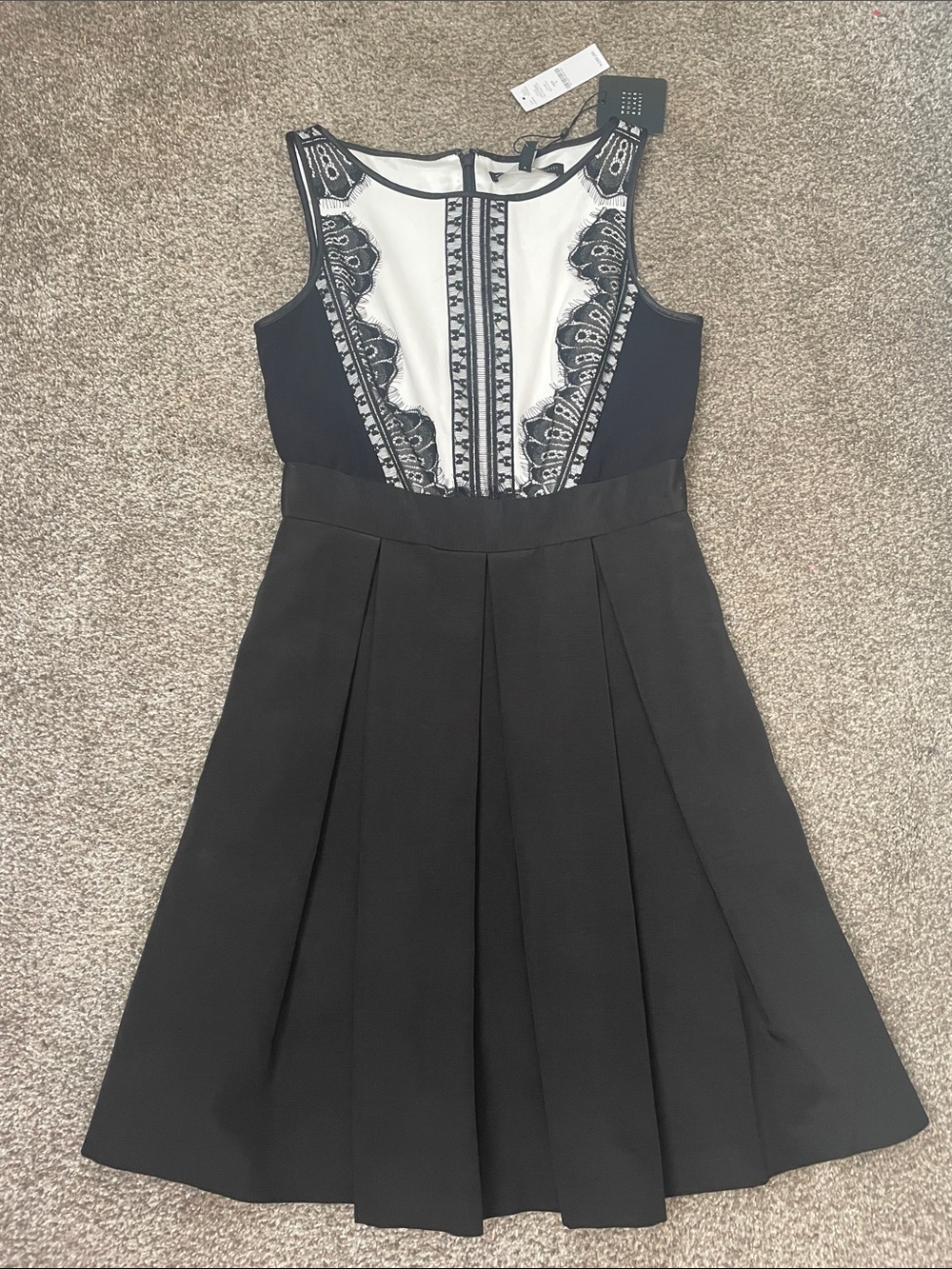 White House Black Market Black & White Lace-Effect Fit-and-Flare Mini Dress NWT!